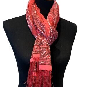 New Pink Floral Paisley Silver Glitter Fringed Sheer Lightweight Fashion Scarf
